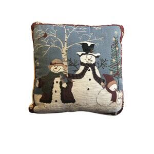 Vtg Christmas Snow Family Throw Pillow Snowman Family 17 X 16 Home Decor Country